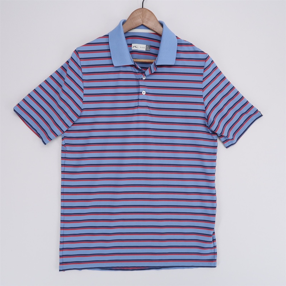 KJUS Luis Polo Shirt‎ Mens 48 S Blue Striped Short Sleeve Golf Performance Quick